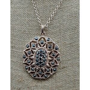 Liz Claiborne Goldtone Tone Glass Rhinestones Pendant Necklace Filigree